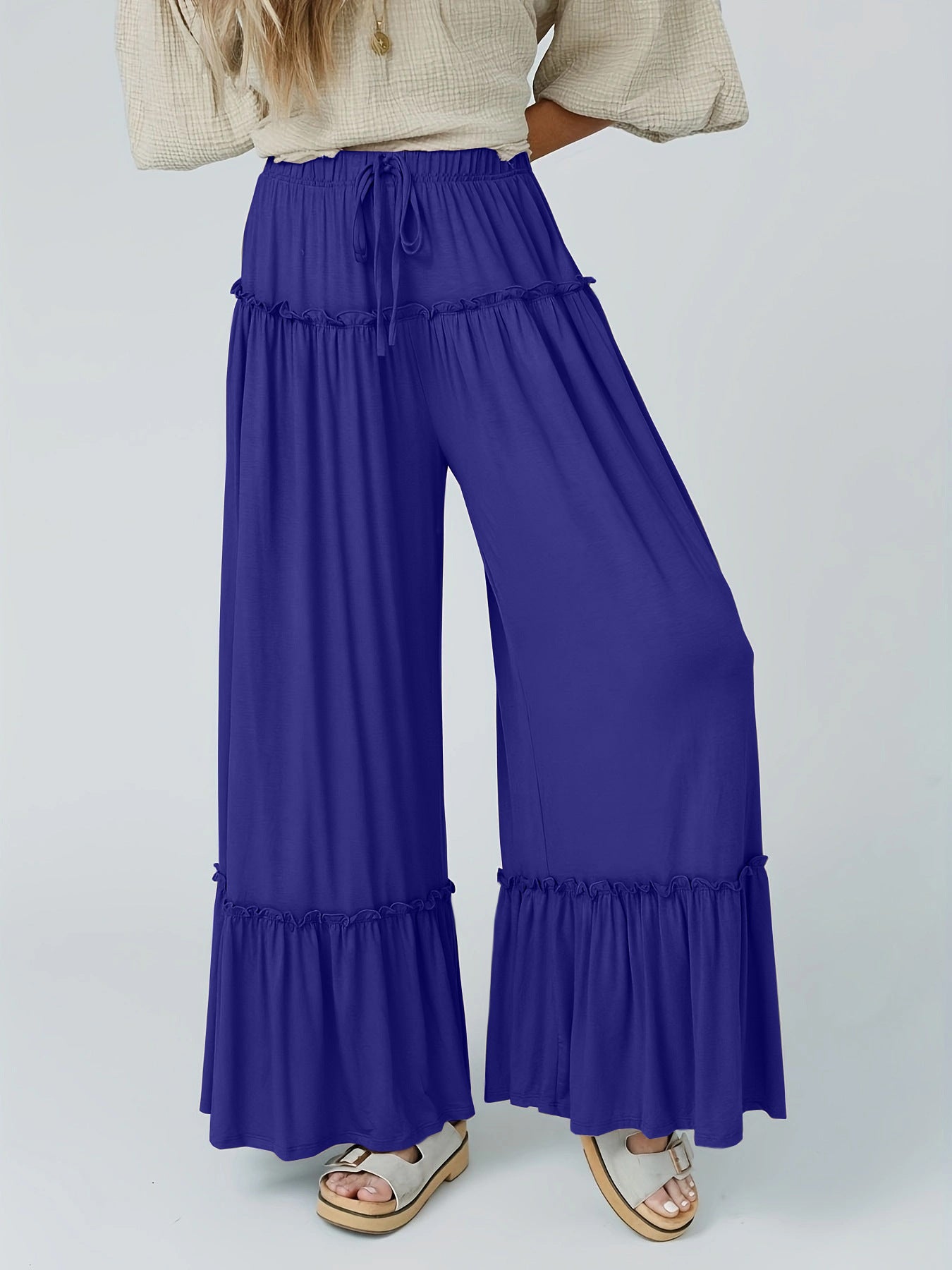 Pantalon Large Fluide Femme à Volants