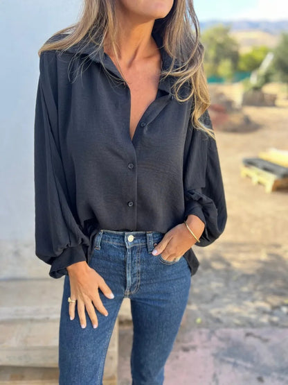 Chemise Femme Fluide à Manches Lanternes – Coupe Ample Élégante