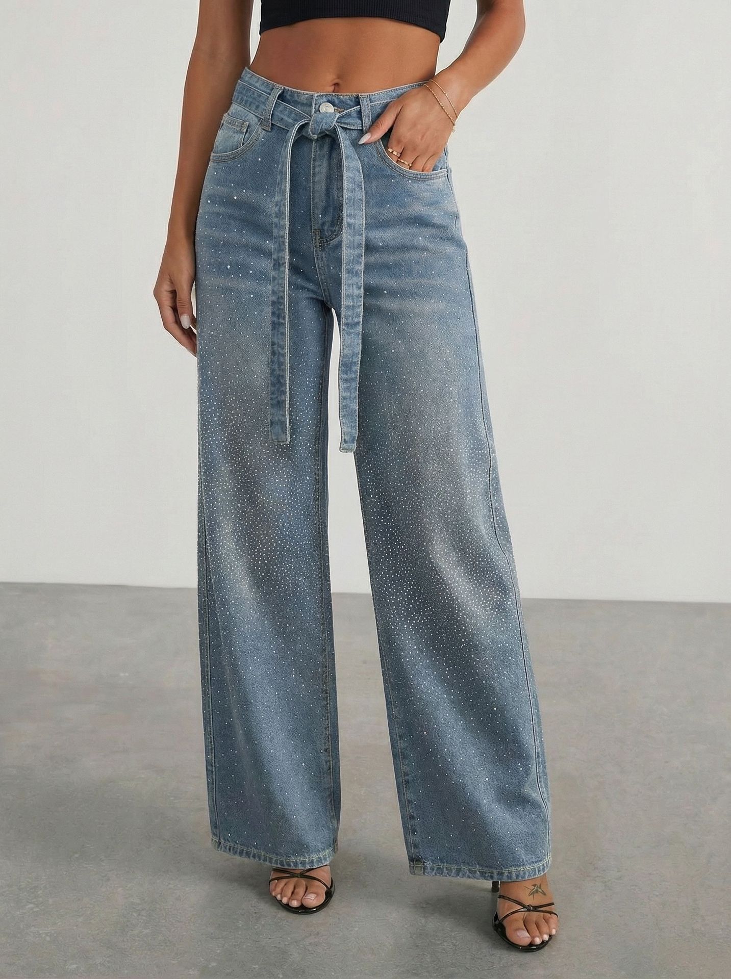 Jean Large Taille Haute Femme avec Ceinture