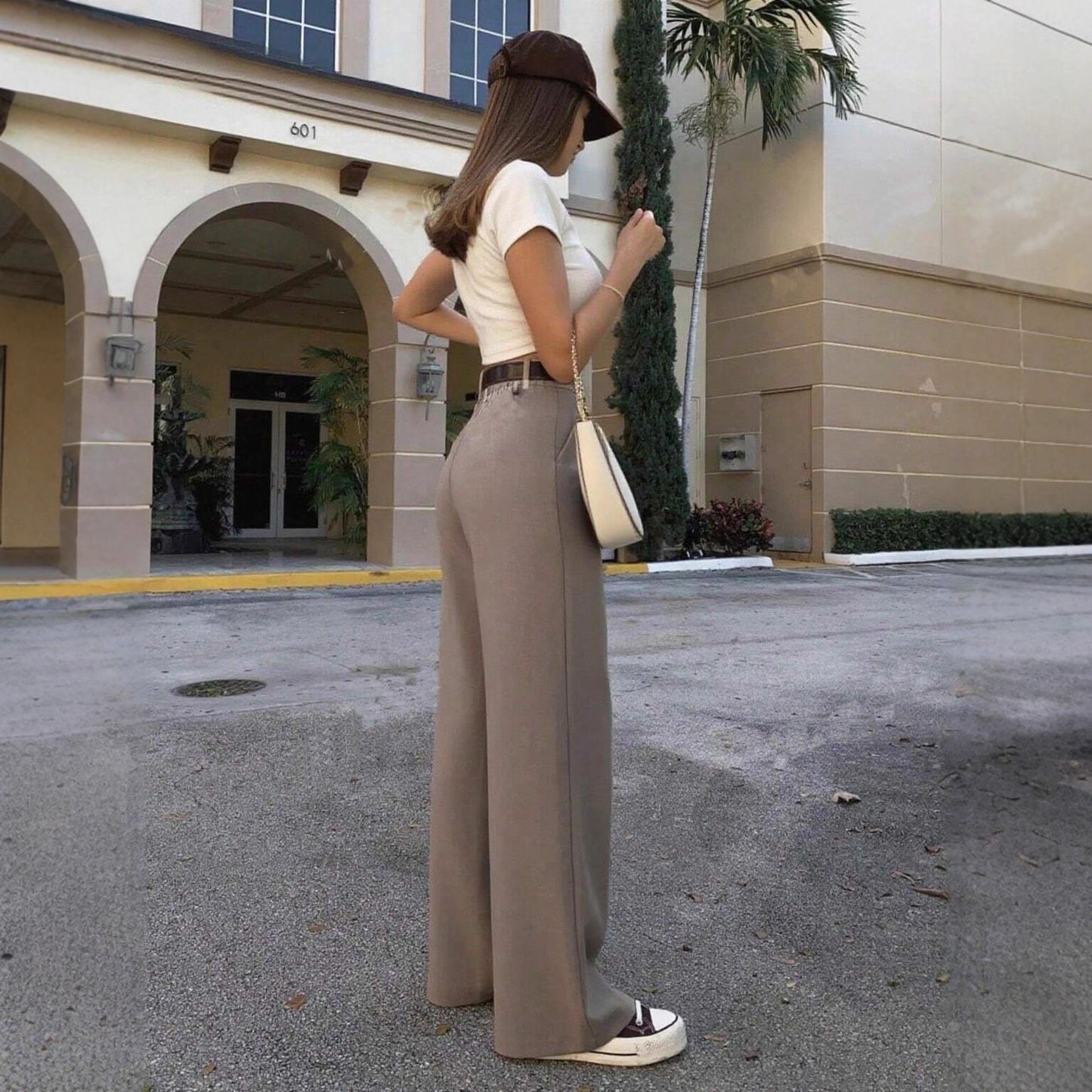 Pantalon Taille Haute Femme Coupe Large Élégante
