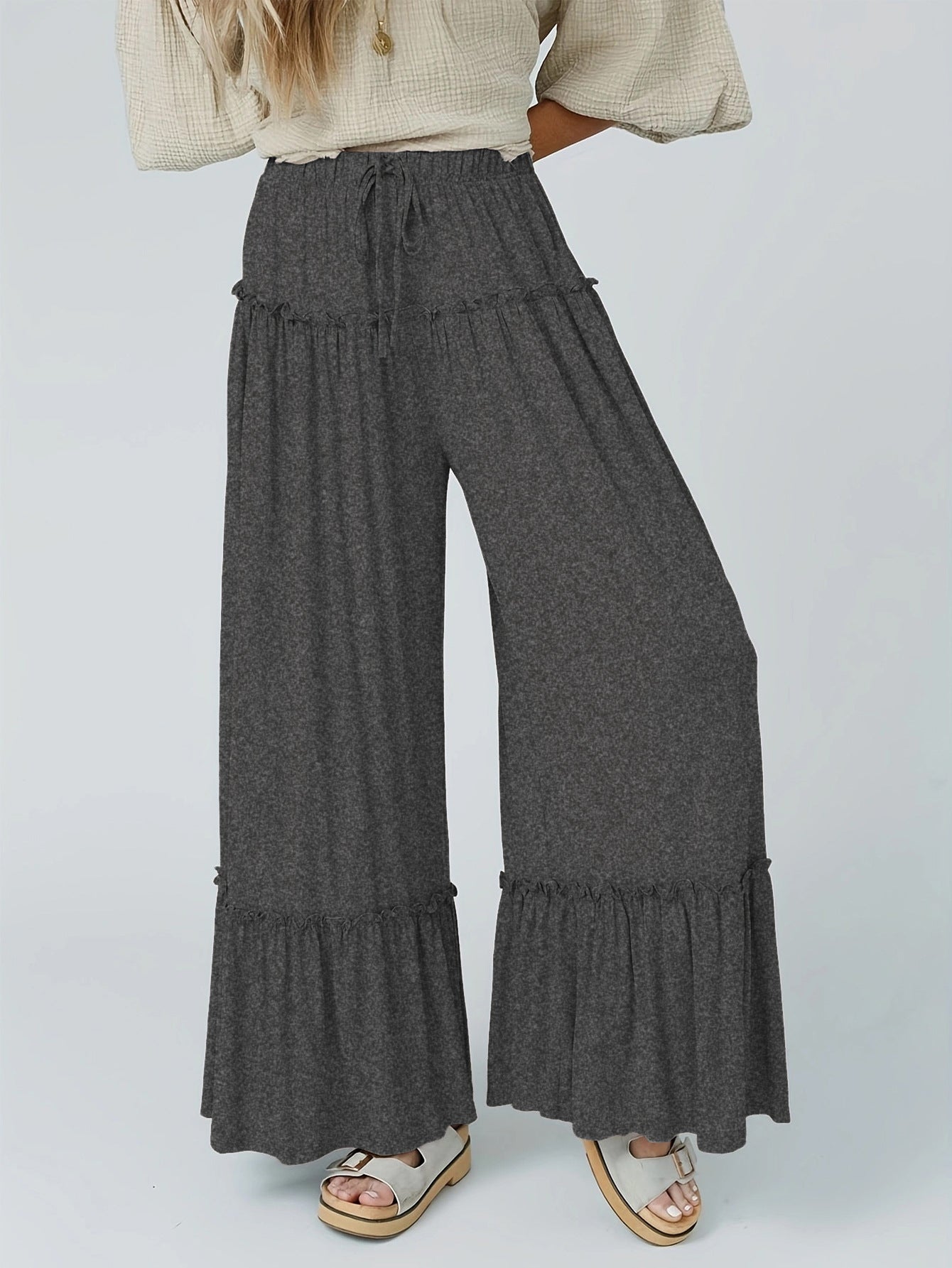 Pantalon Large Fluide Femme à Volants