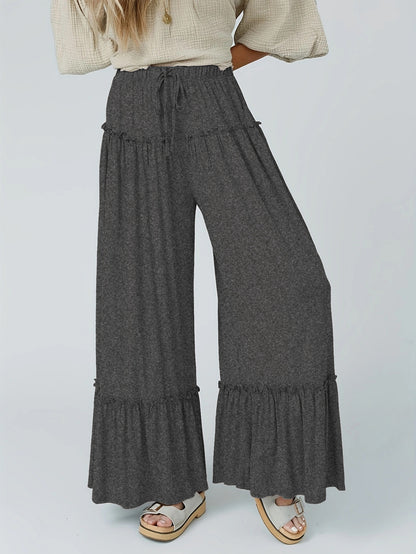 Pantalon Large Fluide Femme à Volants