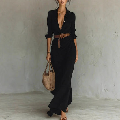 Robe Longue Asymétrique Élégante à Ceinture pour Femme