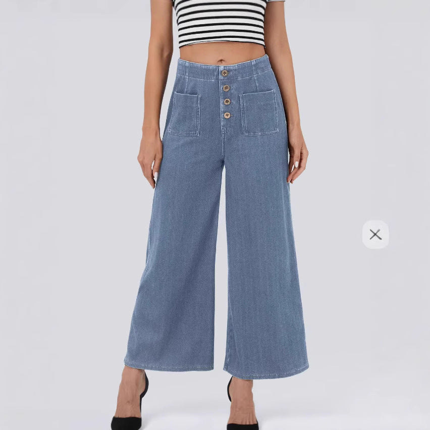 Pantalon Large Taille Haute Femme Boutonné