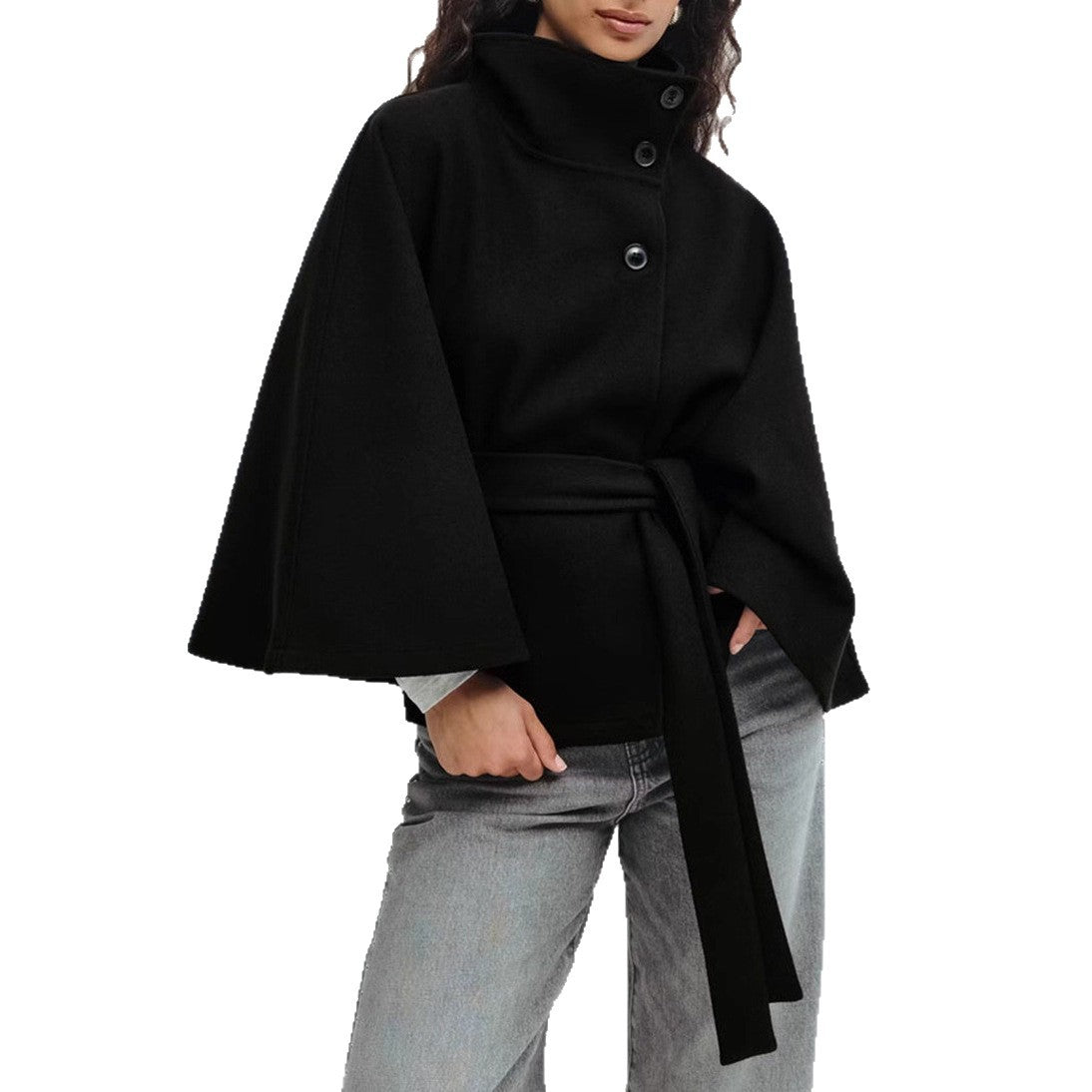 Manteau cape ceinturé pour femme – Élégance automne hiver