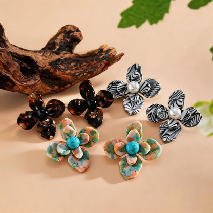 Retro Resin Flower Stud Earrings